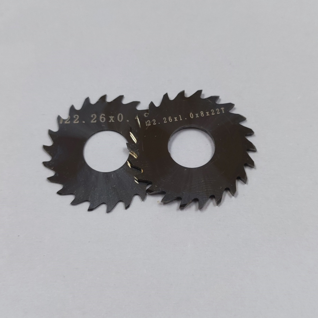 22.26 mm solid carbide staggered tooth slitting saw, 8 mm bore, 1 mm thickness, 22T, chamfered for power tools